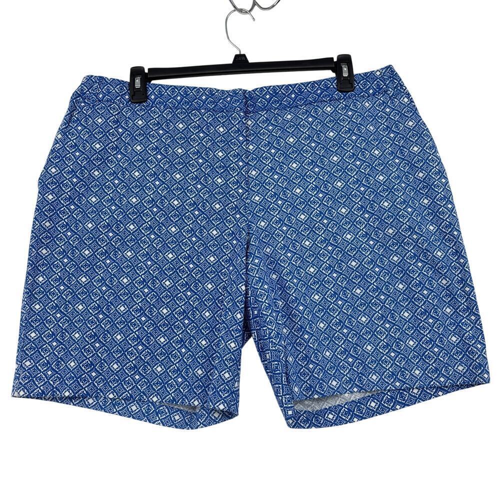 Land N Sea Shorts Womens Size 20W Blue White Print Pockets Cotton Blend Stretch
